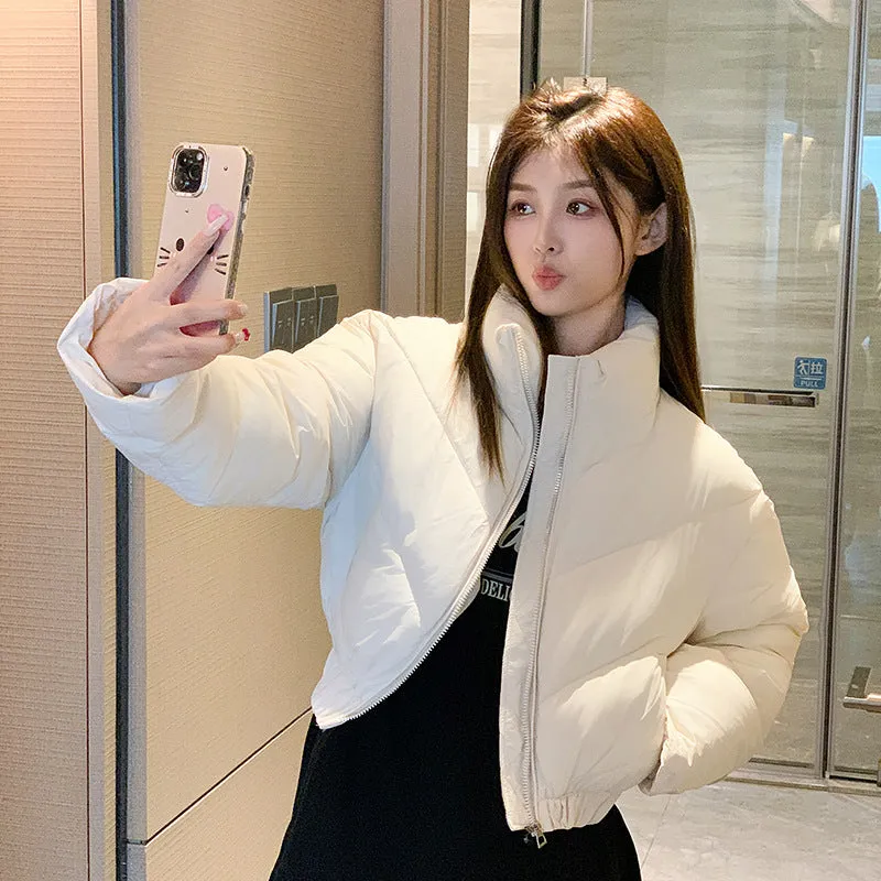 Solid and Stylish Zip-up Raincoat Puffer Jacket