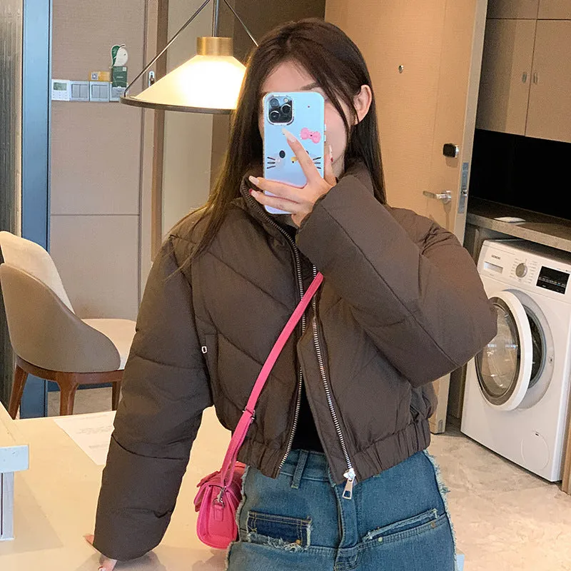 Solid and Stylish Zip-up Raincoat Puffer Jacket