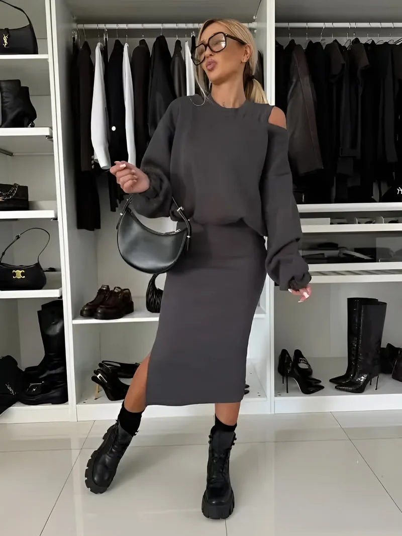 Sophia™ - Chic Two-Piece Ensemble (Dress   Sweater)