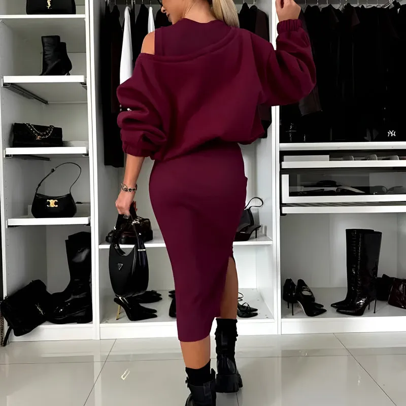 Sophia™ - Chic Two-Piece Ensemble (Dress   Sweater)