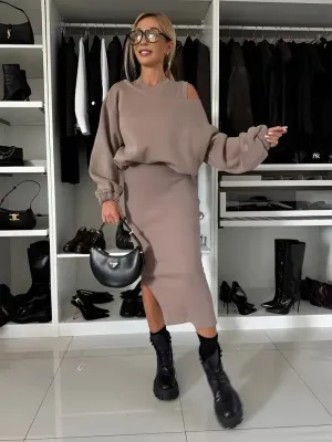 Sophia™ - Chic Two-Piece Ensemble (Dress   Sweater)