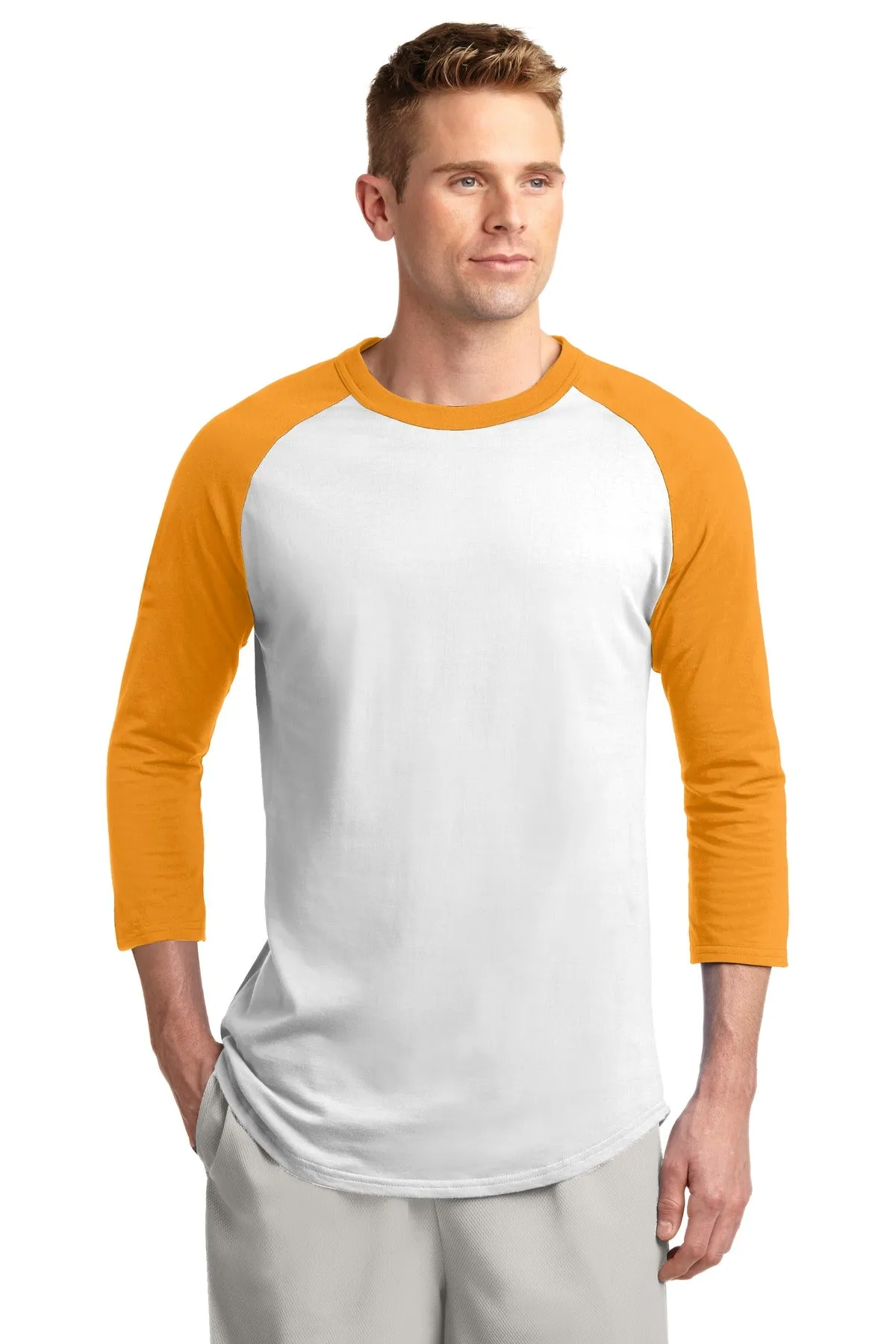 Sport-Tek Colorblock Raglan Jersey.  T200 White/ Gold