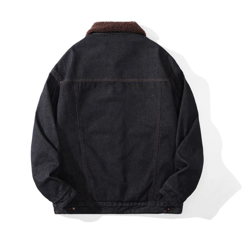 Stylish Faux Fur Collar Trucker Shearling Jacket