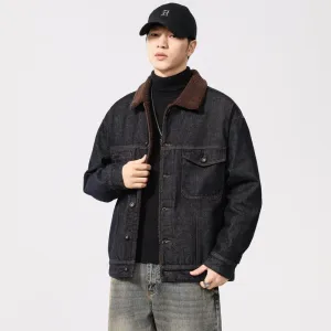 Stylish Faux Fur Collar Trucker Shearling Jacket