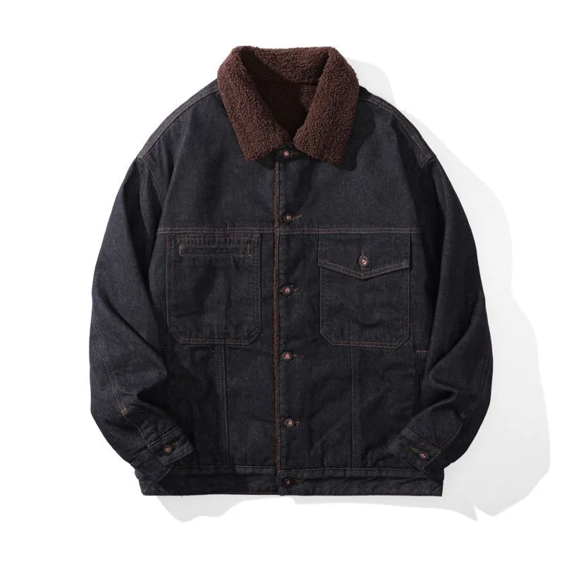 Stylish Faux Fur Collar Trucker Shearling Jacket
