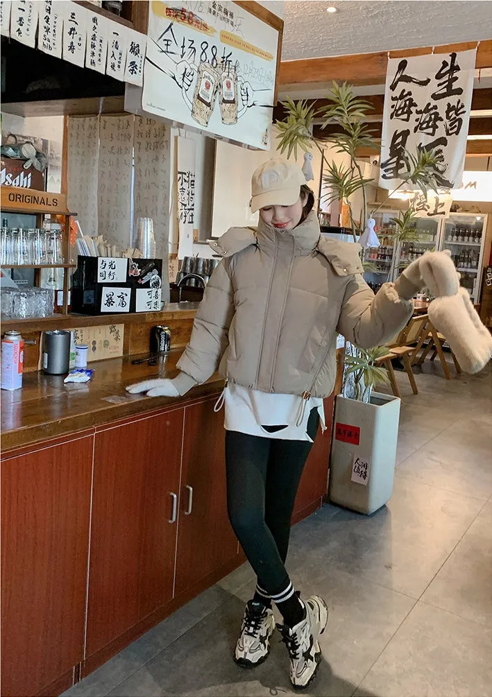 Stylish Hooded Cropped Puffer Jacket with Elastic Band Cuff