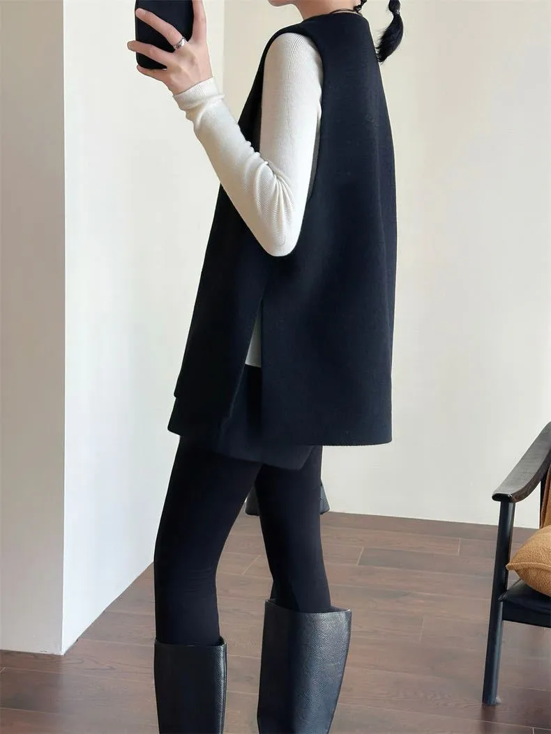 Tailored Wool Vest and A-Line Wide-Leg Shorts Set
