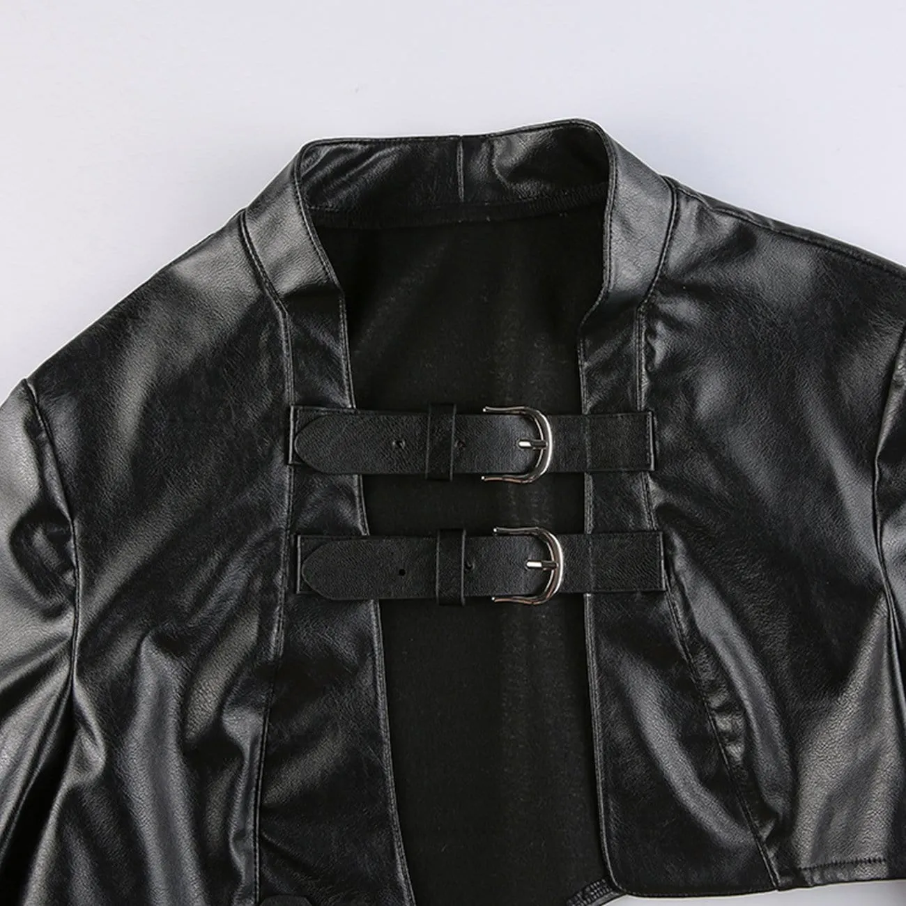 Techwear Irregular Buttons PU Cropped Coat
