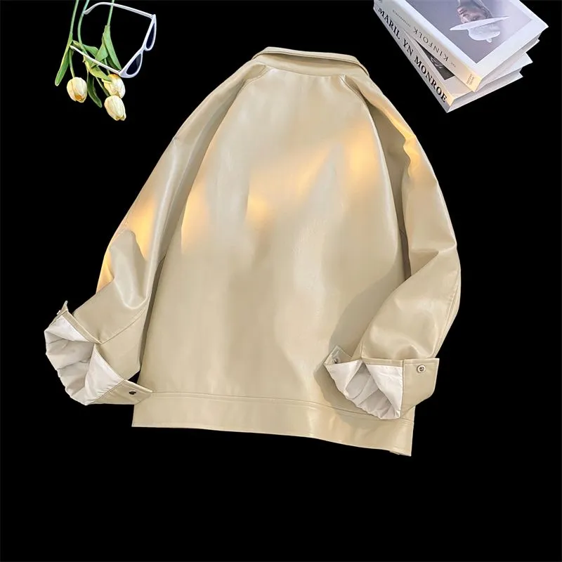 Trendy Waterproof Trucker PU Jacket with Flap Pocket