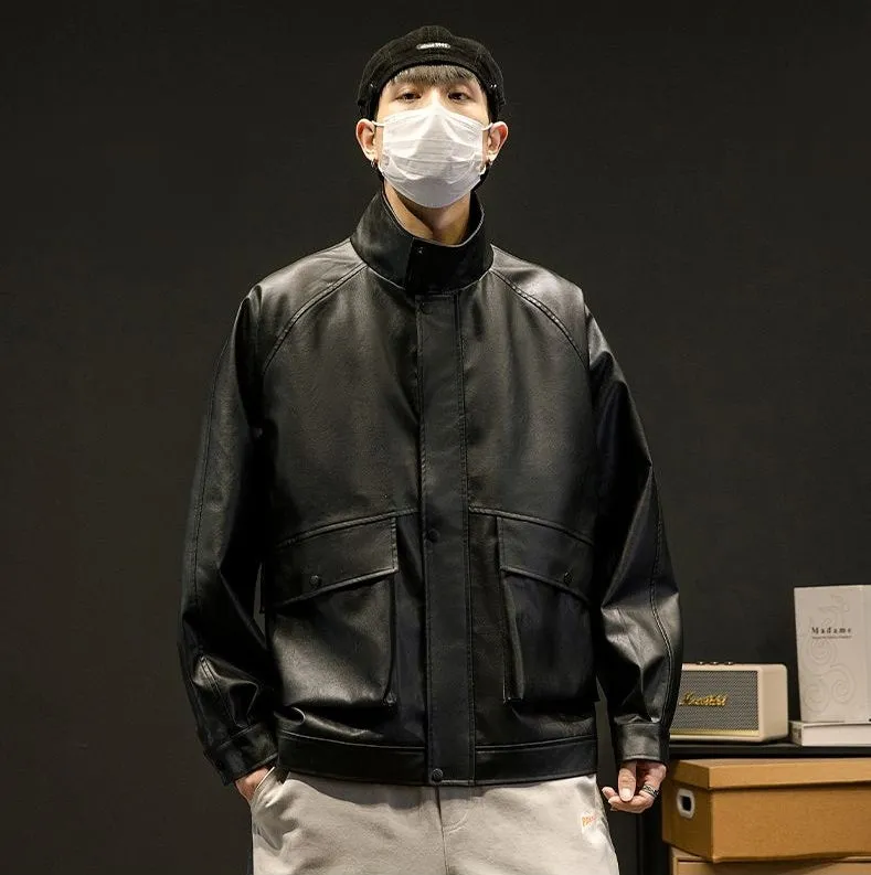 Trendy Waterproof Trucker PU Jacket with Flap Pocket