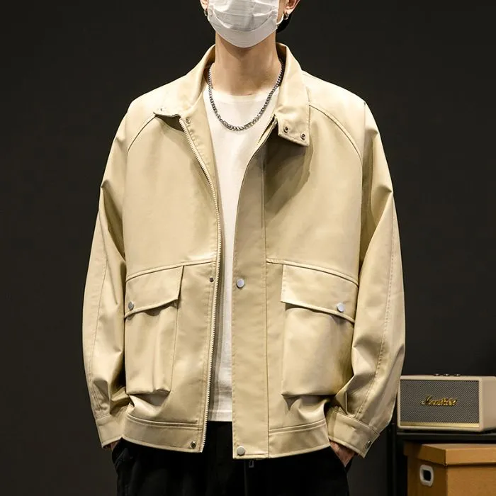 Trendy Waterproof Trucker PU Jacket with Flap Pocket