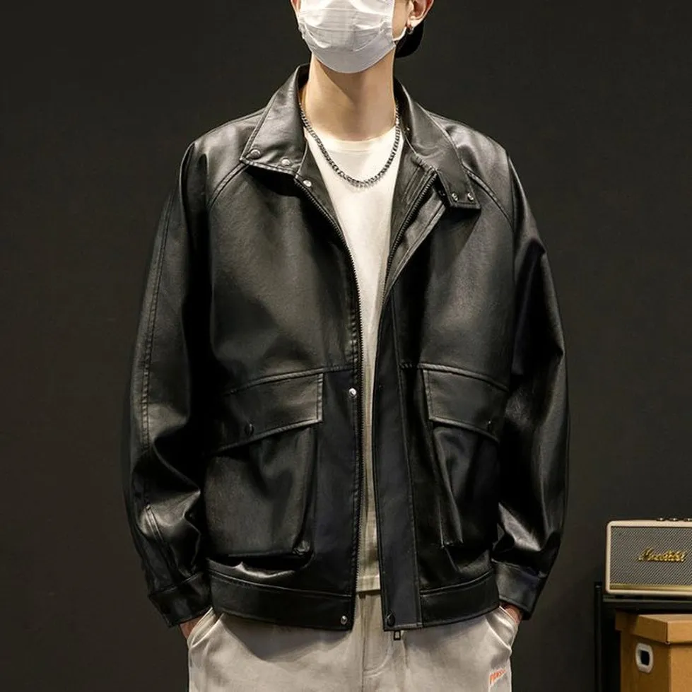 Trendy Waterproof Trucker PU Jacket with Flap Pocket
