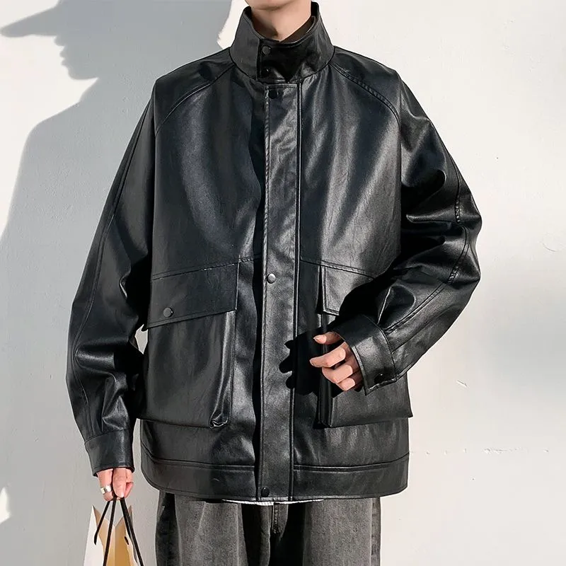 Trendy Waterproof Trucker PU Jacket with Flap Pocket