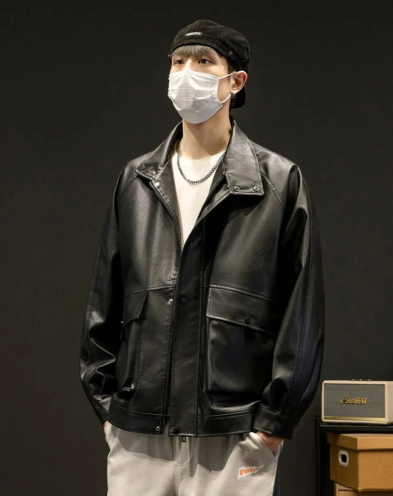 Trendy Waterproof Trucker PU Jacket with Flap Pocket