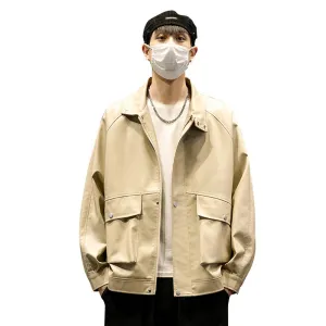 Trendy Waterproof Trucker PU Jacket with Flap Pocket