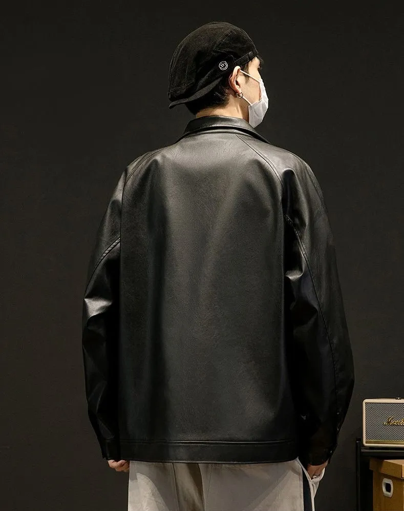 Trendy Waterproof Trucker PU Jacket with Flap Pocket