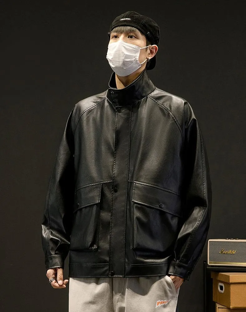 Trendy Waterproof Trucker PU Jacket with Flap Pocket