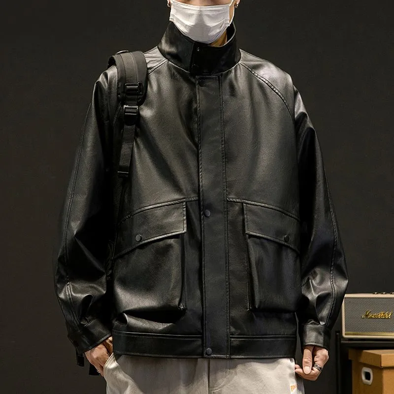 Trendy Waterproof Trucker PU Jacket with Flap Pocket