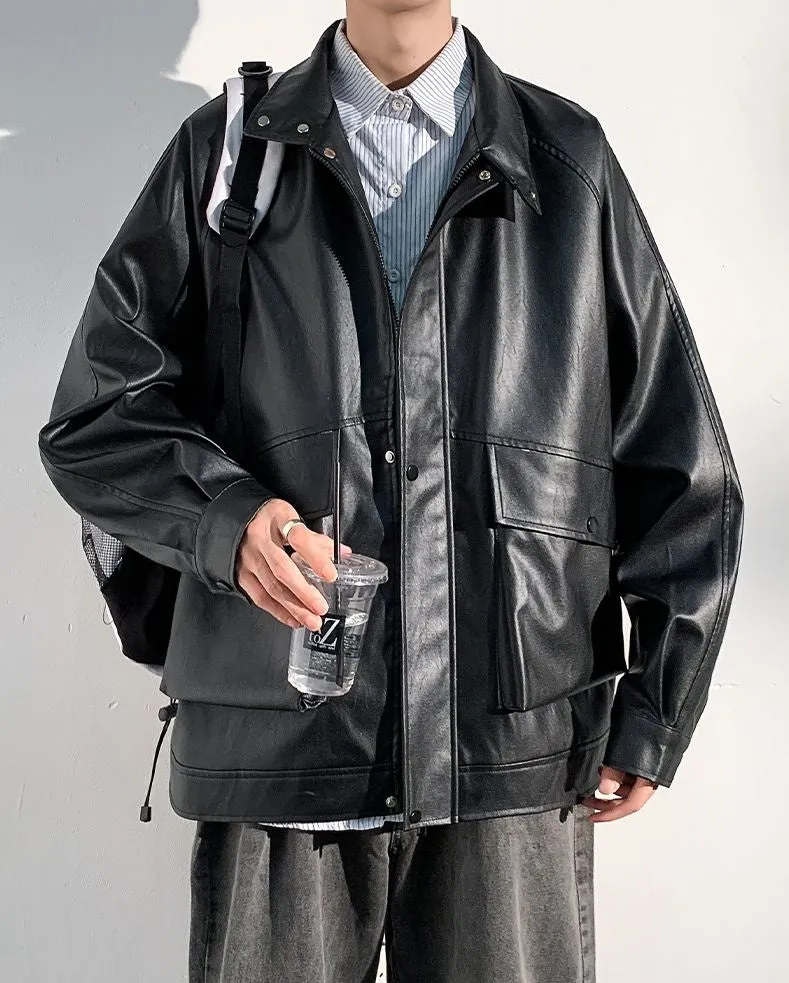 Trendy Waterproof Trucker PU Jacket with Flap Pocket