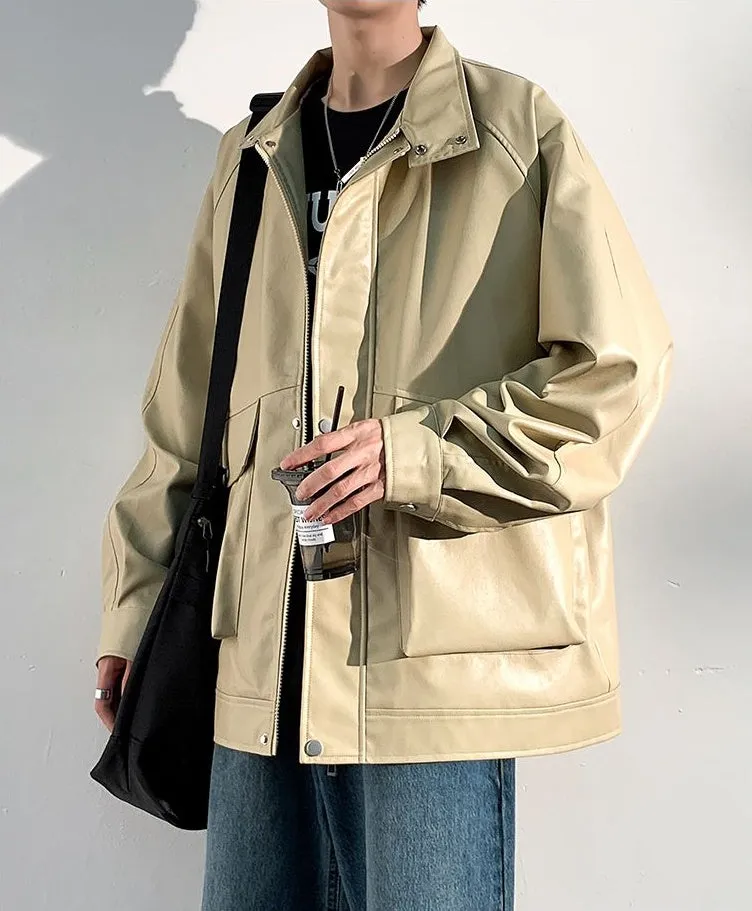 Trendy Waterproof Trucker PU Jacket with Flap Pocket