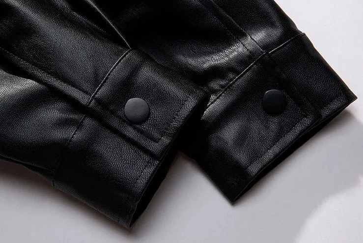 Trendy Waterproof Trucker PU Jacket with Flap Pocket