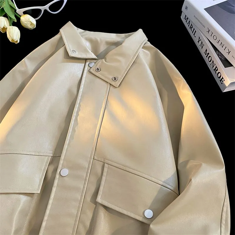 Trendy Waterproof Trucker PU Jacket with Flap Pocket
