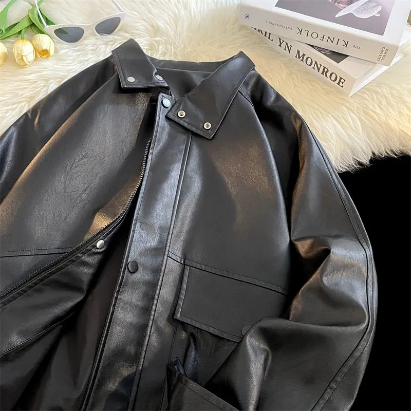 Trendy Waterproof Trucker PU Jacket with Flap Pocket