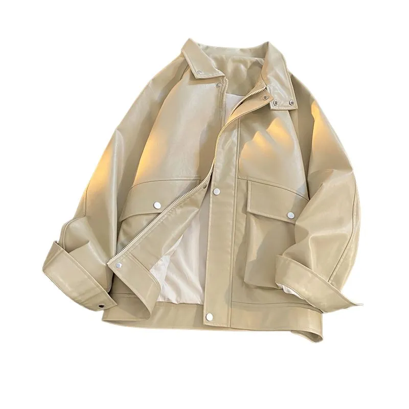 Trendy Waterproof Trucker PU Jacket with Flap Pocket