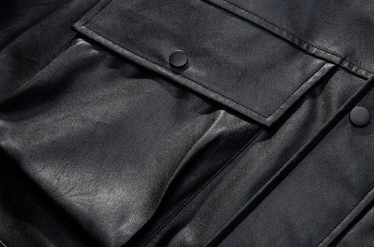 Trendy Waterproof Trucker PU Jacket with Flap Pocket