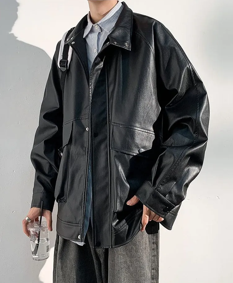 Trendy Waterproof Trucker PU Jacket with Flap Pocket