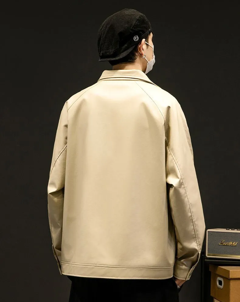 Trendy Waterproof Trucker PU Jacket with Flap Pocket