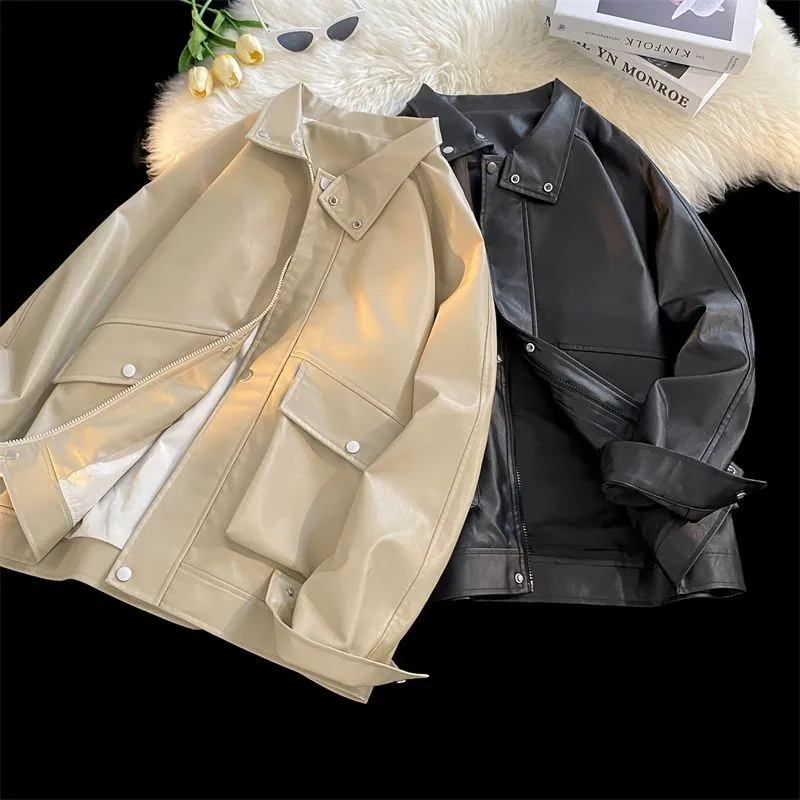 Trendy Waterproof Trucker PU Jacket with Flap Pocket