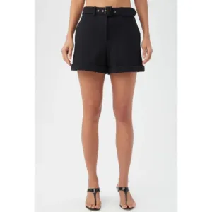 Trina Turk 'Eisley' Stretch-Pique Belted Shorts, Black