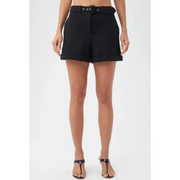 Trina Turk 'Eisley' Stretch-Pique Belted Shorts, Black