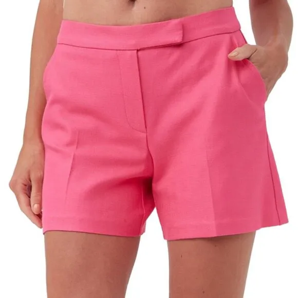 Trina Turk 'Hermosa' Flat-Front Twill Shorts, Pink Paradise