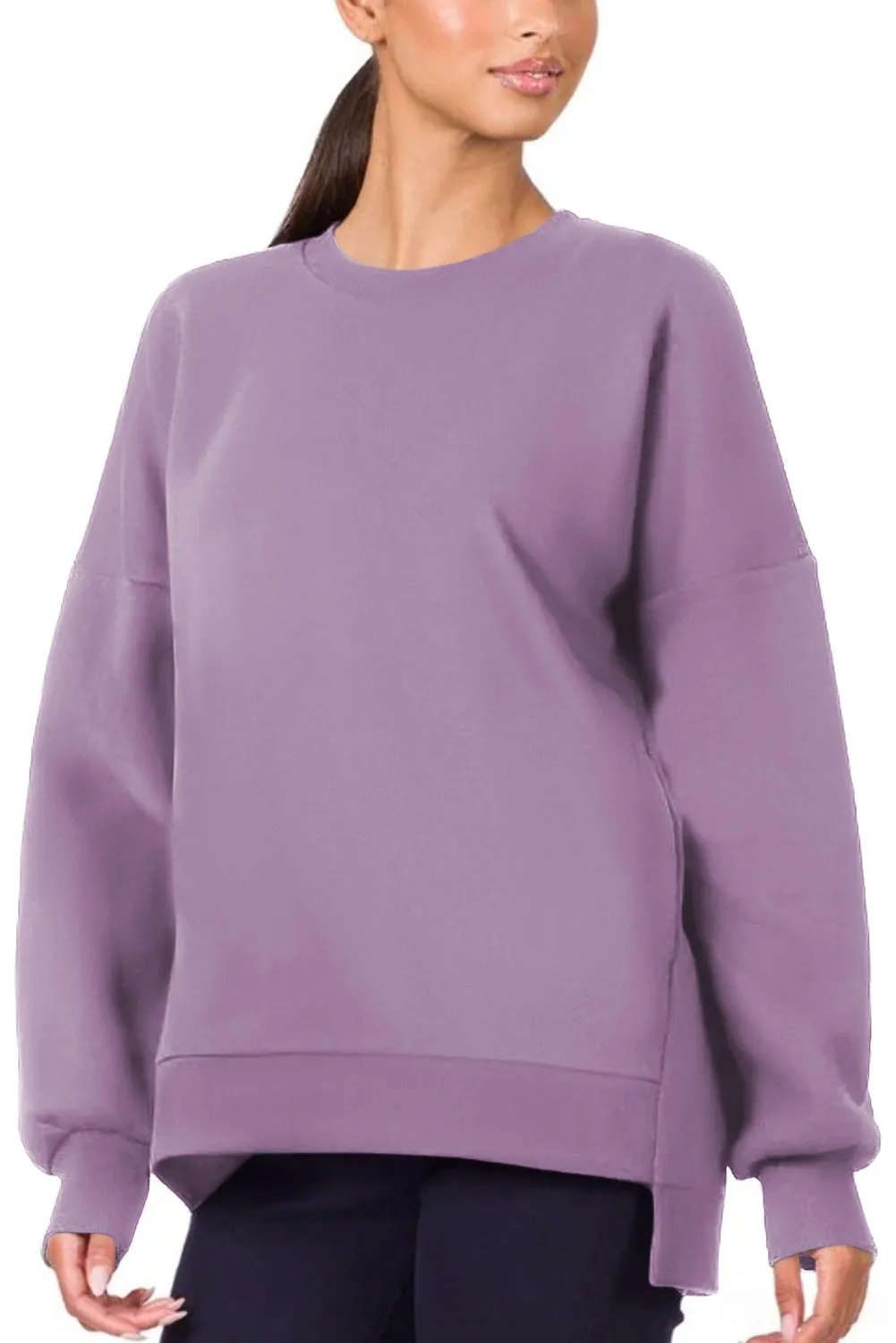 Valerian Uneven Hem Drop Shoulder Sweatshirt