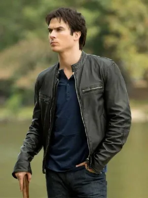Vampire Diaries Damon Salvatore Leather Jacket