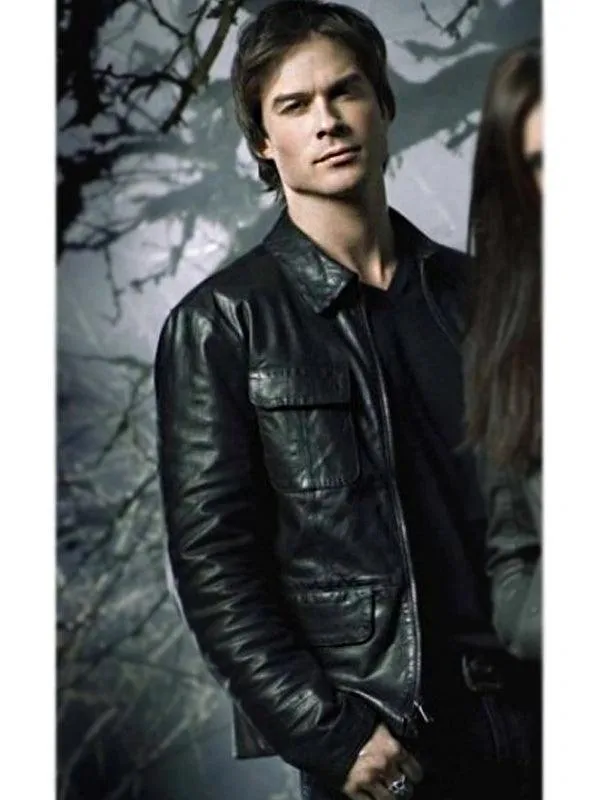 Vampire Diaries Damon Salvatore Leather Jacket