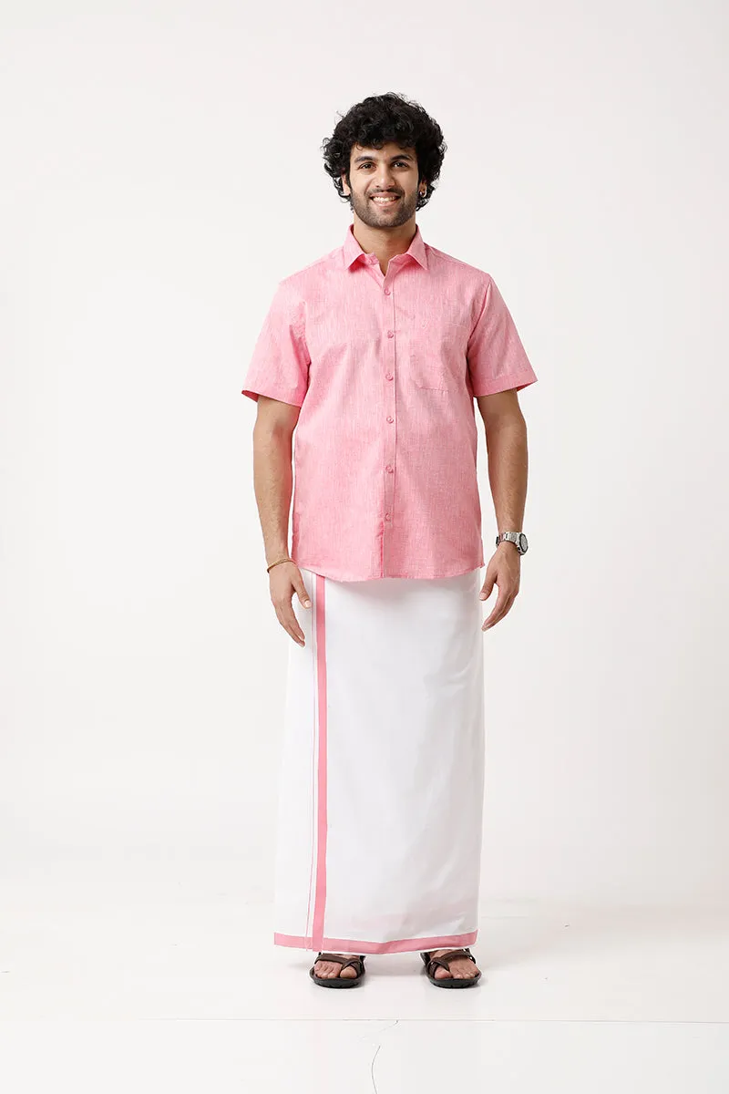 Varna - Pink Single Layered Fancy Border Pocket Dhoti For Men | Uathayam