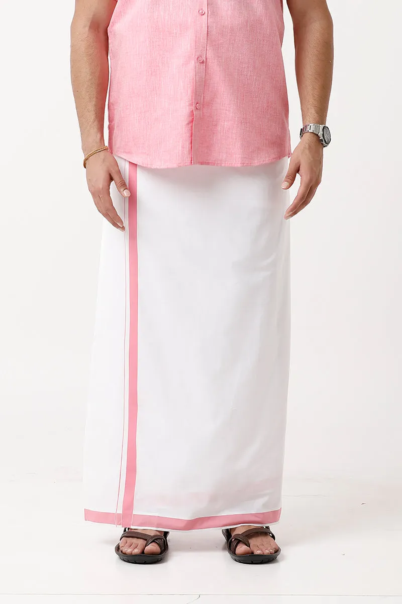 Varna - Pink Single Layered Fancy Border Pocket Dhoti For Men | Uathayam