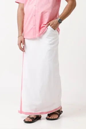 Varna - Pink Single Layered Fancy Border Pocket Dhoti For Men | Uathayam