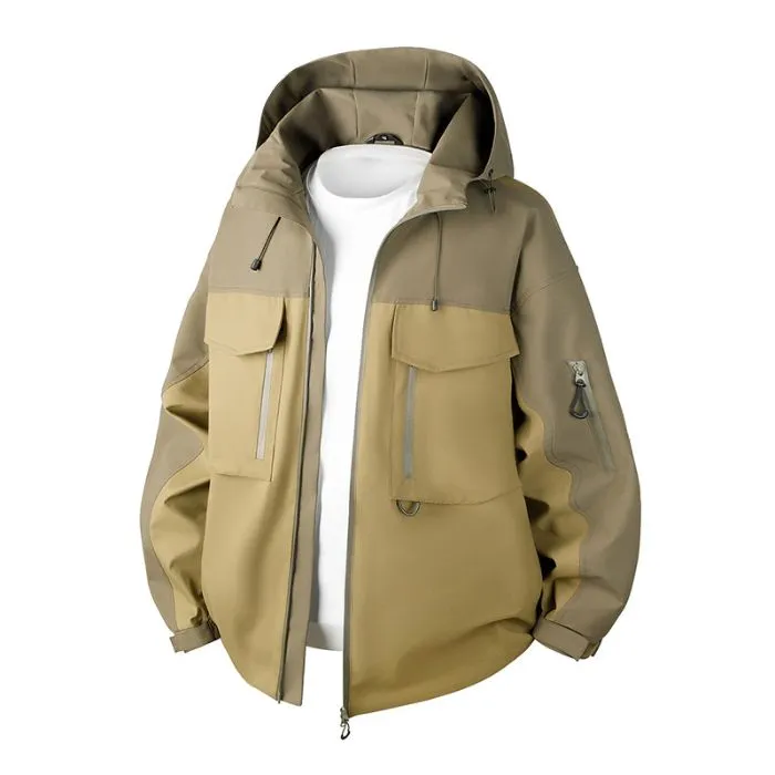 Versatile Patchwork Relaxed-fit Rain Jacket