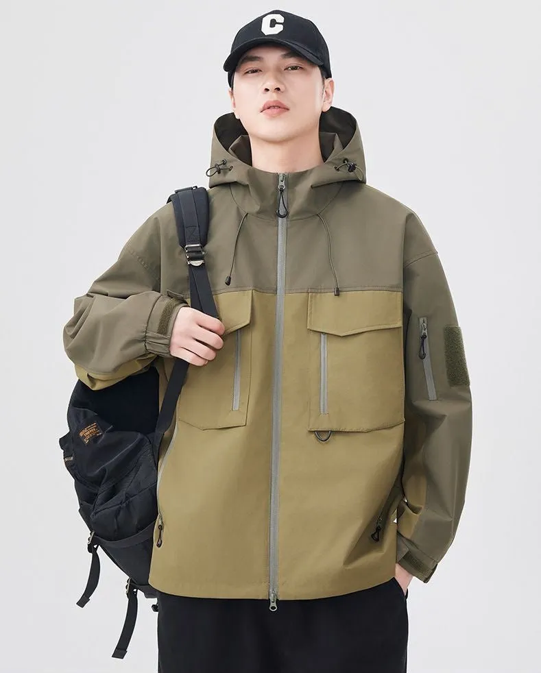 Versatile Patchwork Relaxed-fit Rain Jacket