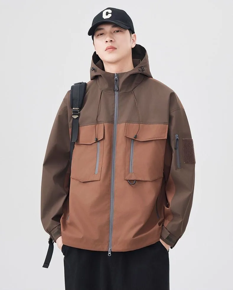Versatile Patchwork Relaxed-fit Rain Jacket