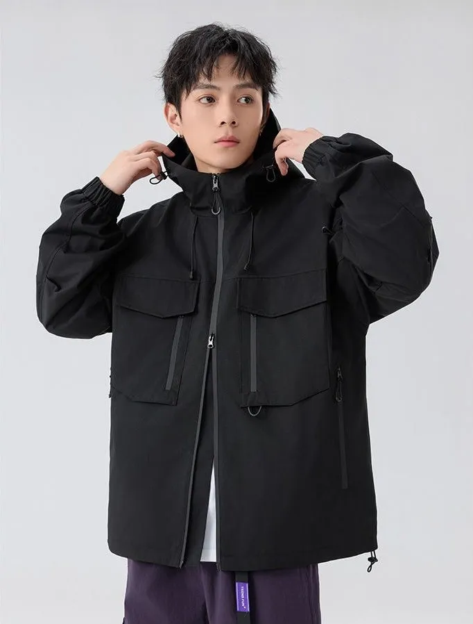 Versatile Patchwork Relaxed-fit Rain Jacket