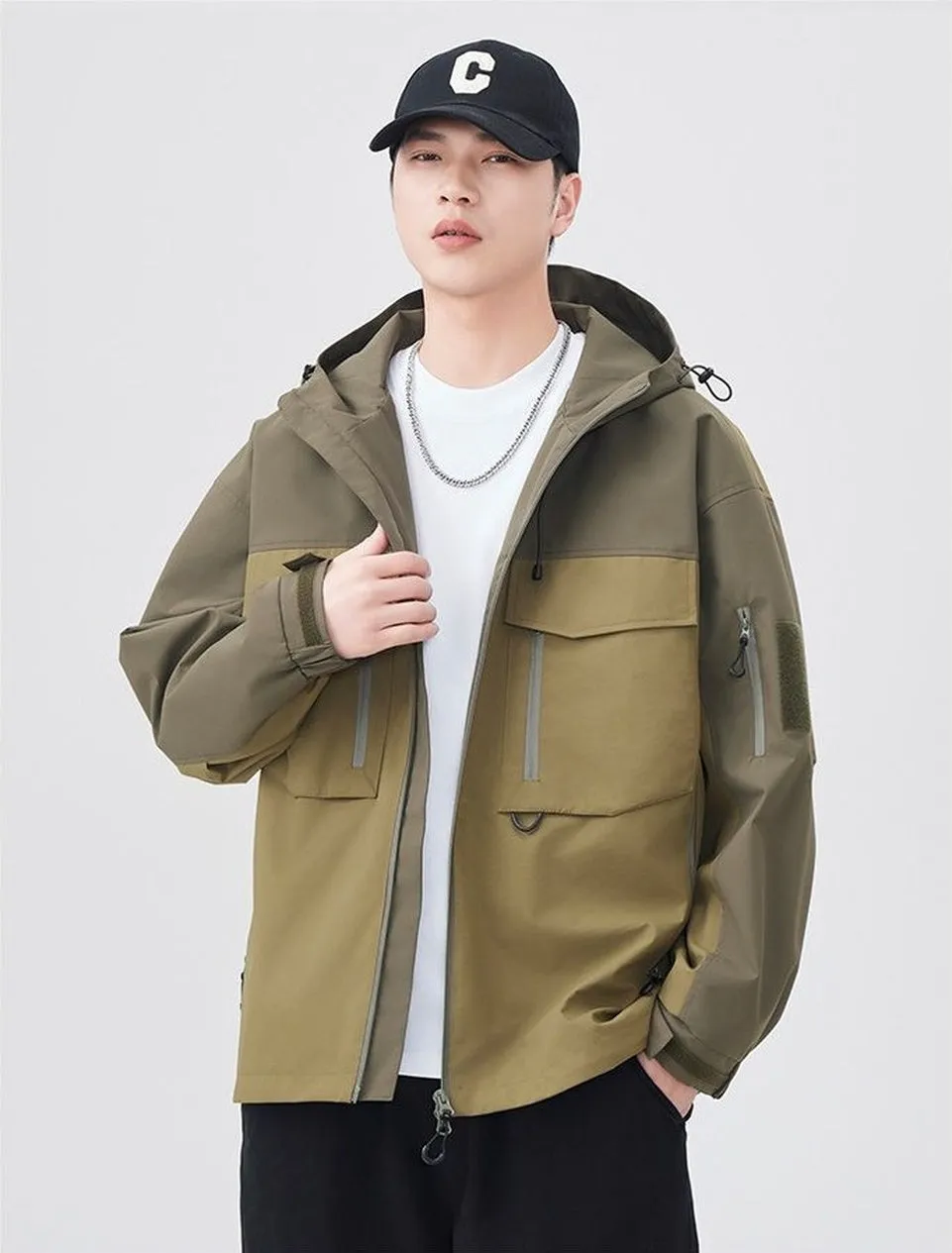 Versatile Patchwork Relaxed-fit Rain Jacket
