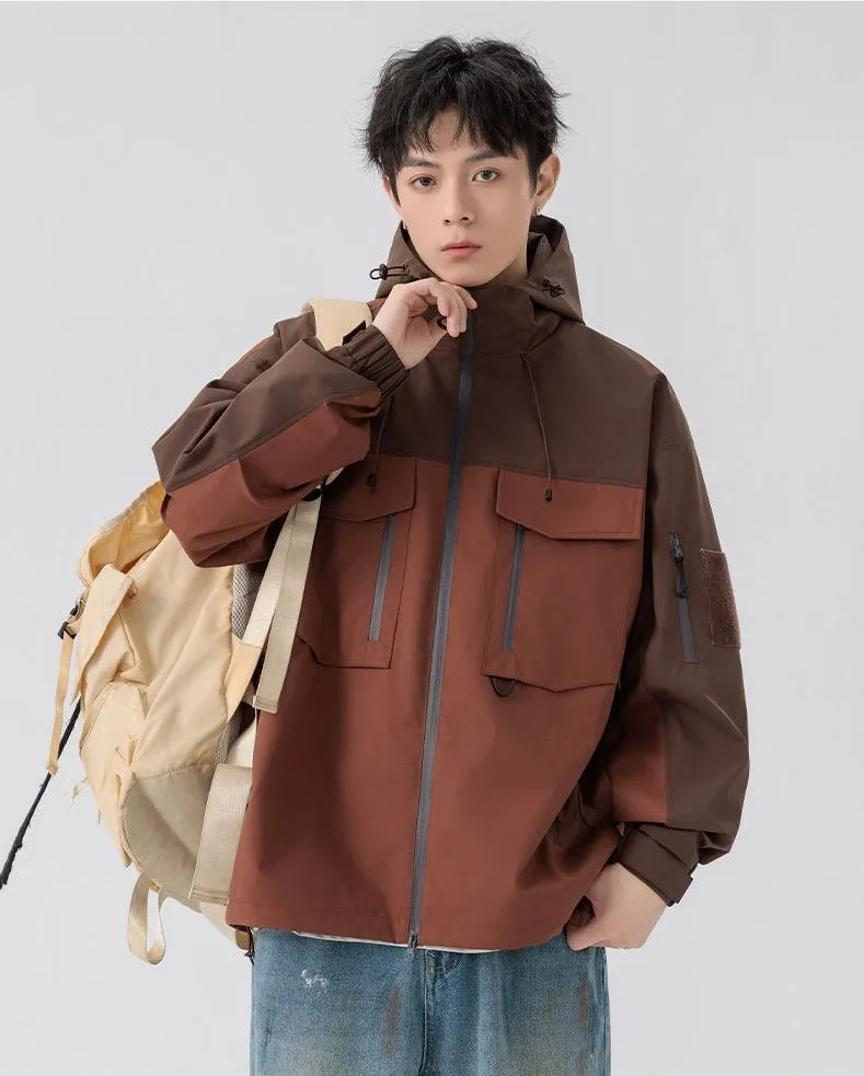 Versatile Patchwork Relaxed-fit Rain Jacket
