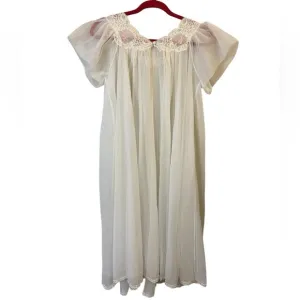 Vintage White Cream Embroidered Layered Peignoir Robe