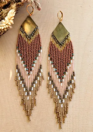 Viola Copper Pink Turquoise Beaded Earrings