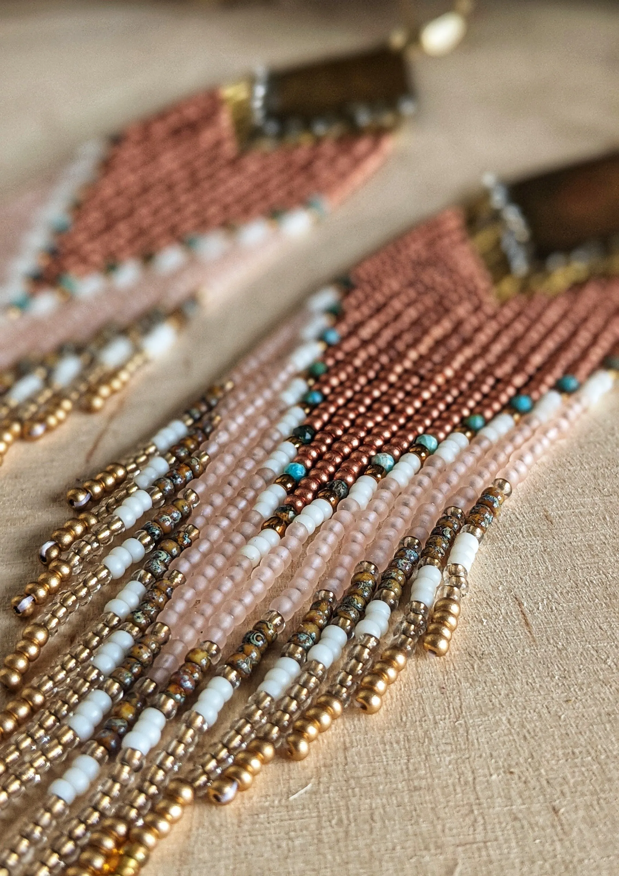 Viola Copper Pink Turquoise Beaded Earrings